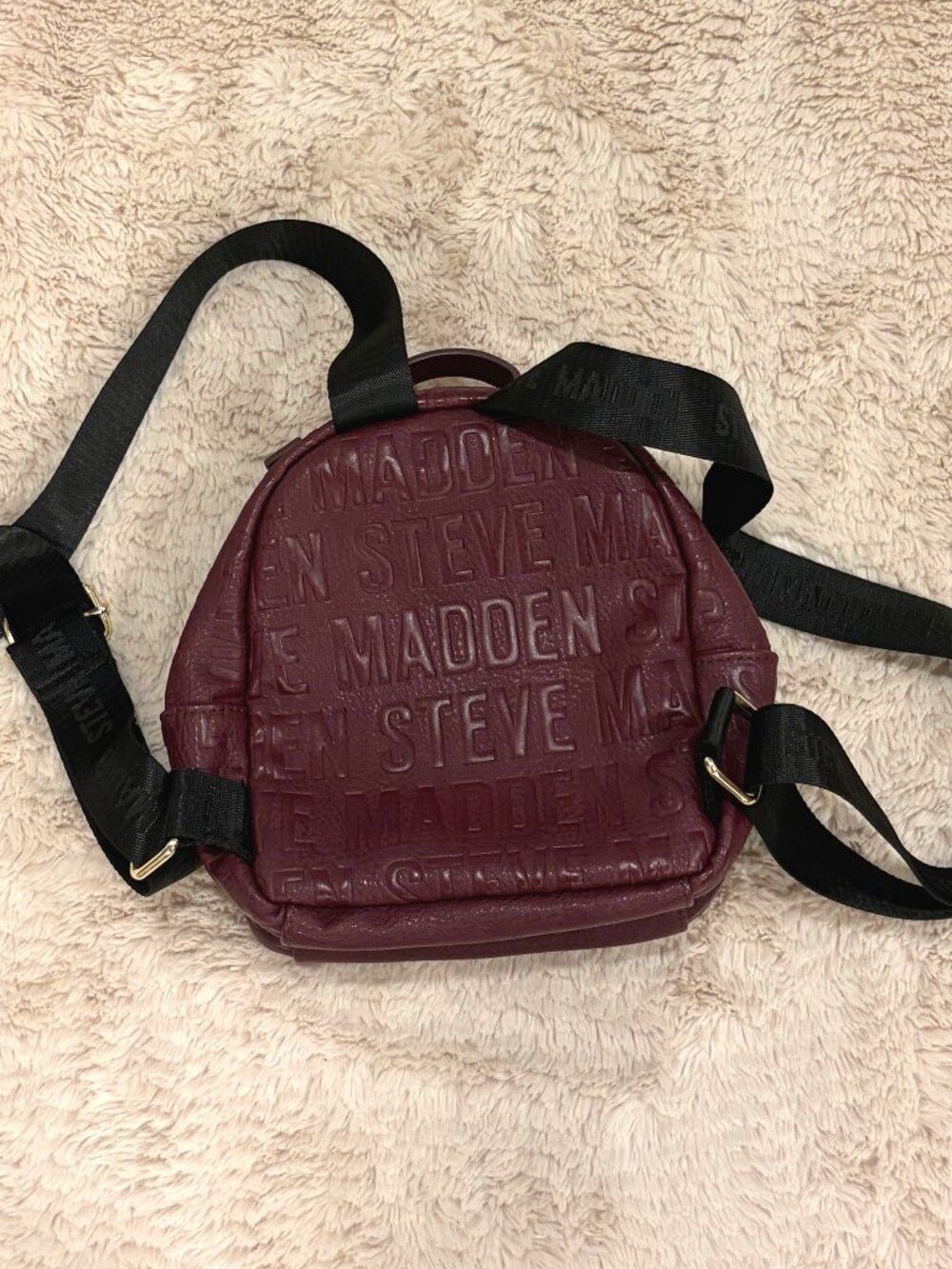 Y2K Steve Madden Embossed Logo Mini Backpack Burgundy Maroon Gold Y2K Streetwear